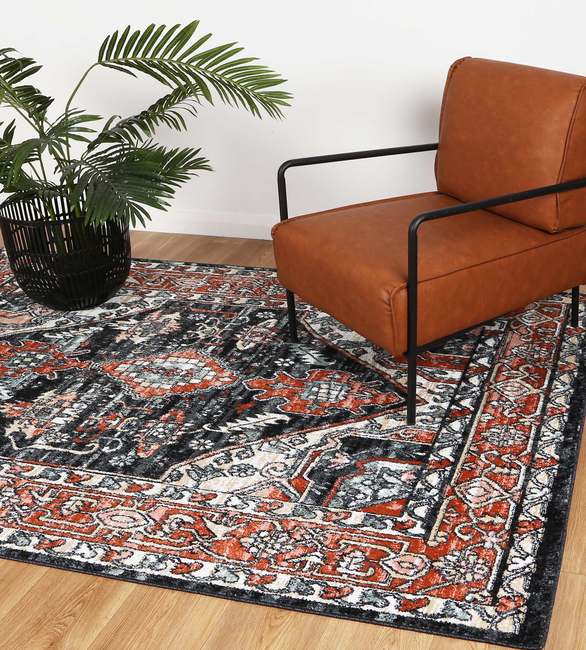 Exclusive Anatolia Traditional Terracotta and Black Polypropylene Rug for High-Traffic Areas