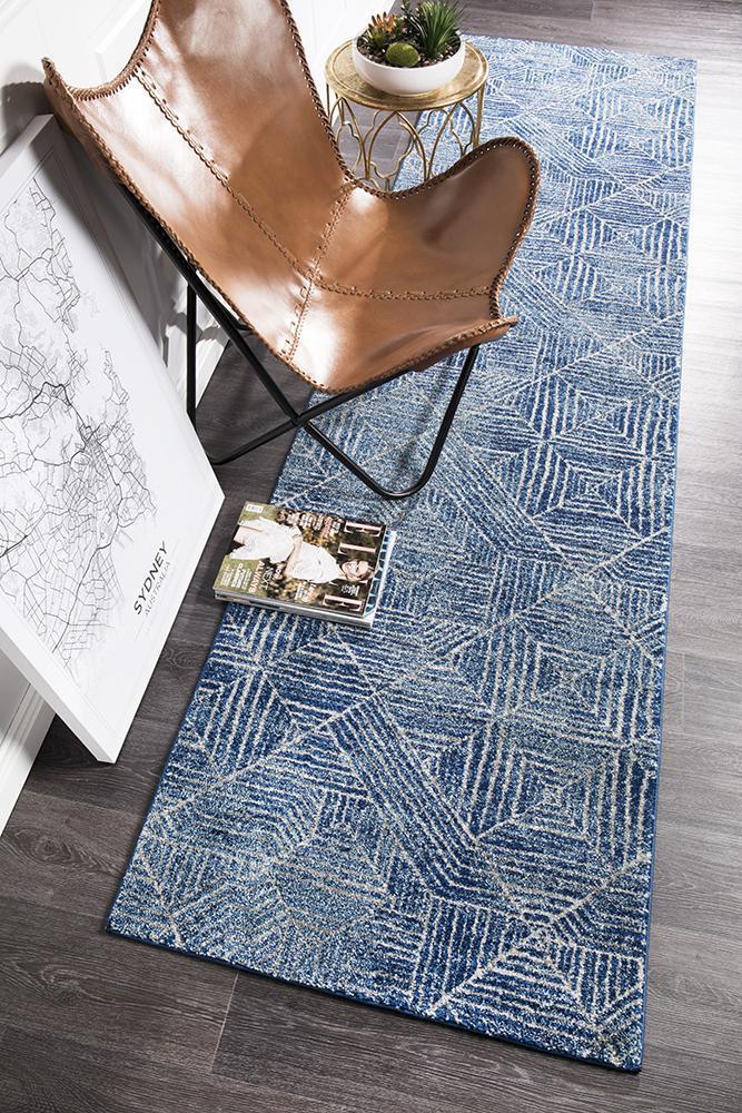 Hot Deal! Oasis Kenza Navy Contemporary Runner Rug