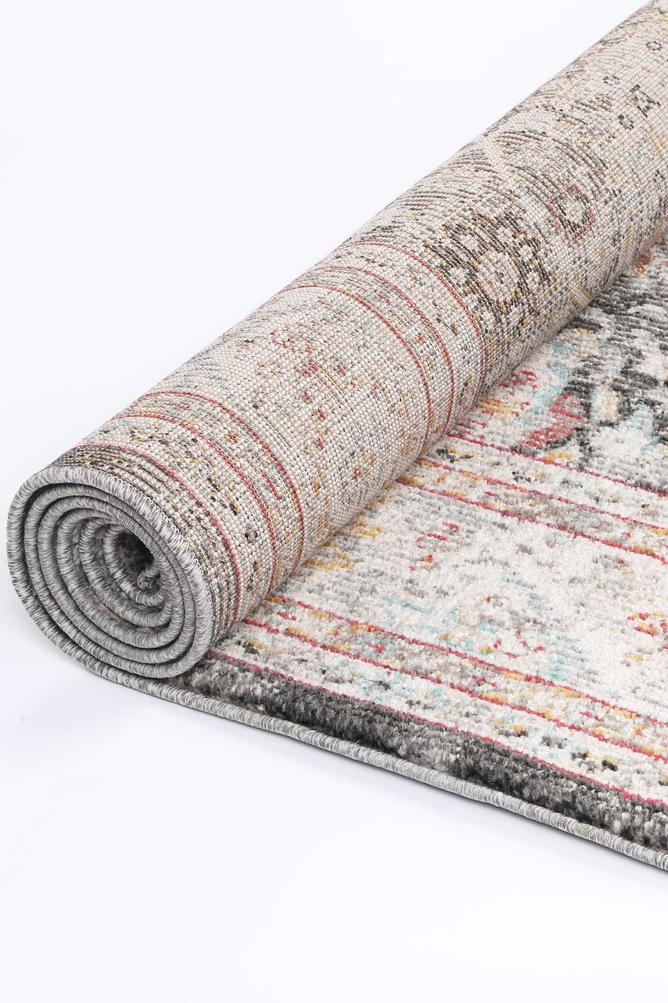 Ezra Vintage Oriental Style Polyester and Polypropylene Rug in Red, Anthracite/Grey, and Ivory