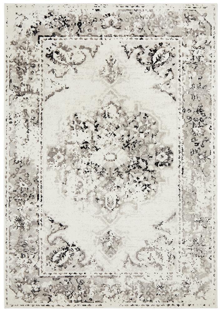 Alexa Transitional Area Rug in White, Grey, and Black - Ideal for Living Room Decor