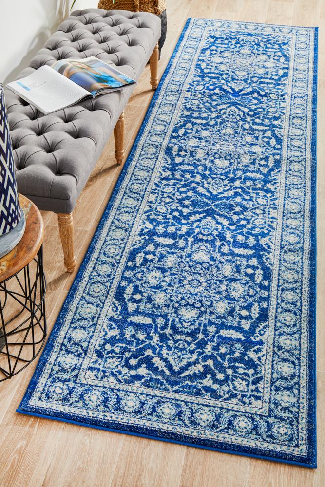 Navy Transitional Power-Loomed Runner Rug with Artisan Craftsmanship