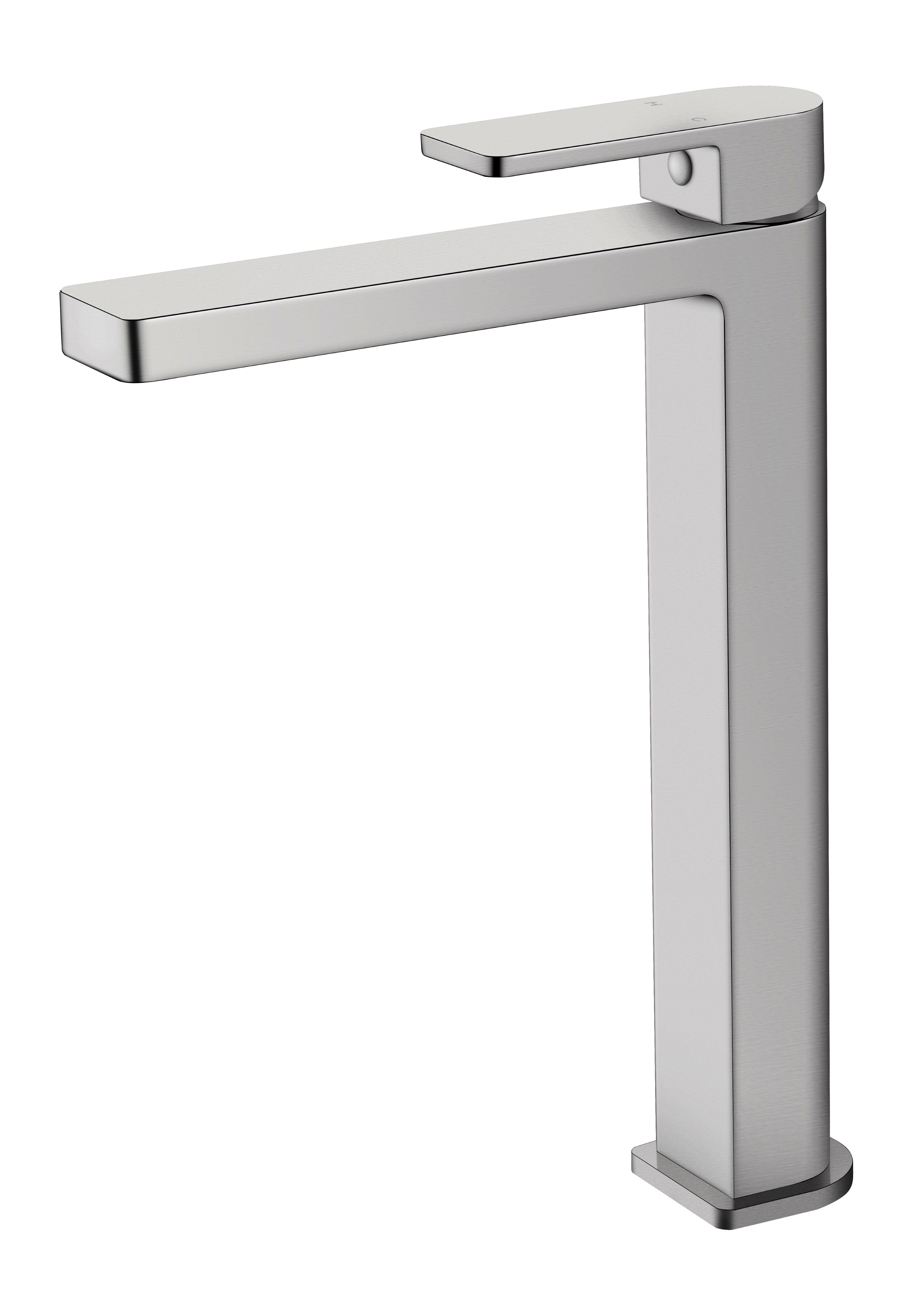 Flores High Rise Basin Mixer - Brushed Nickel, 20-Year Warranty