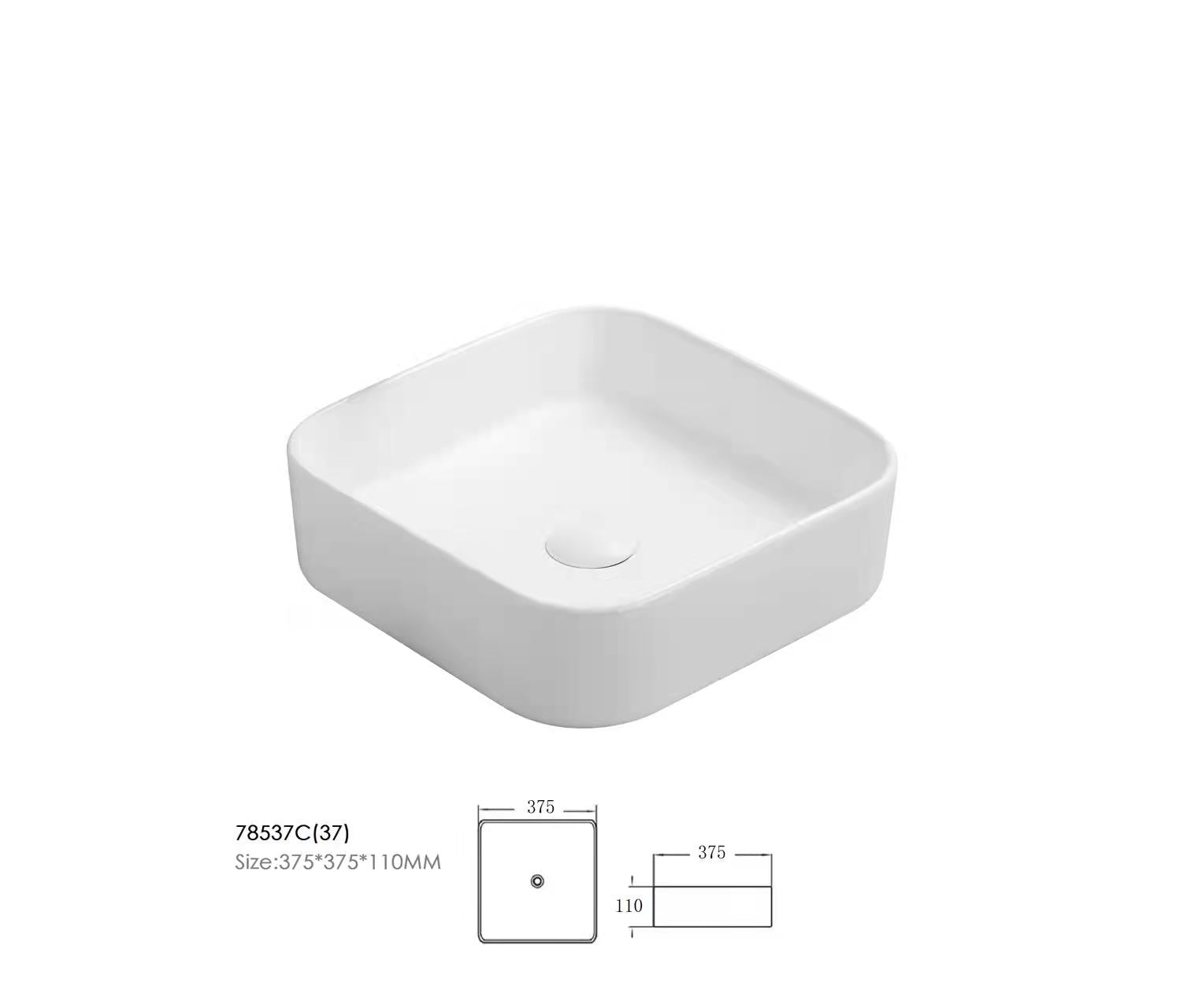 Glossy White Square Ceramic Basin (370x370x110) - Poseidon Style
