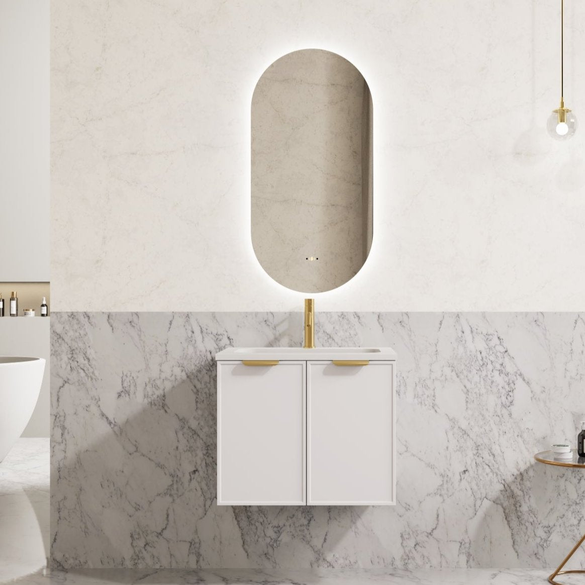 600mm Miami Matte White Wall - Hung PVC Bathroom Cabinet