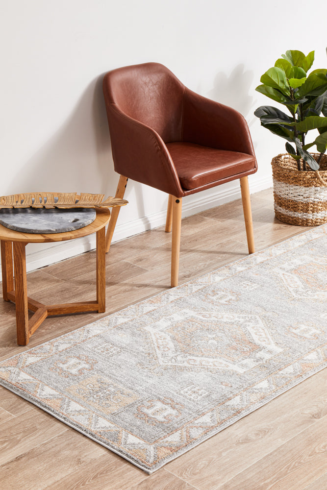 Mayfair Caitlen Soft Grey Aztec Runner Rug with Polypropylene Pile