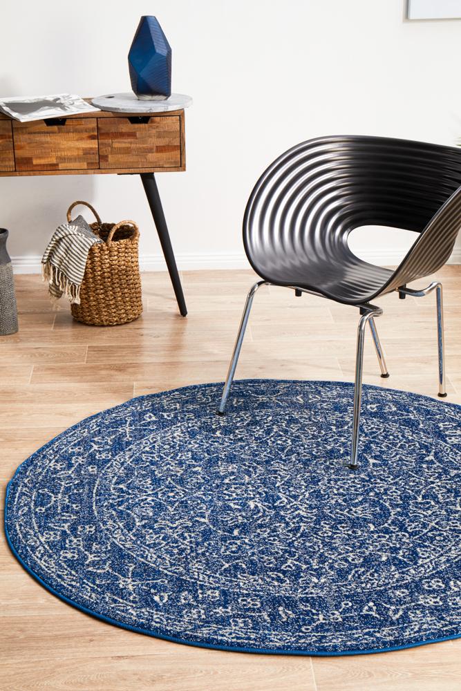 Hot Sale! Evoke Artist Navy Transitional Round Polypropylene Floor Rug