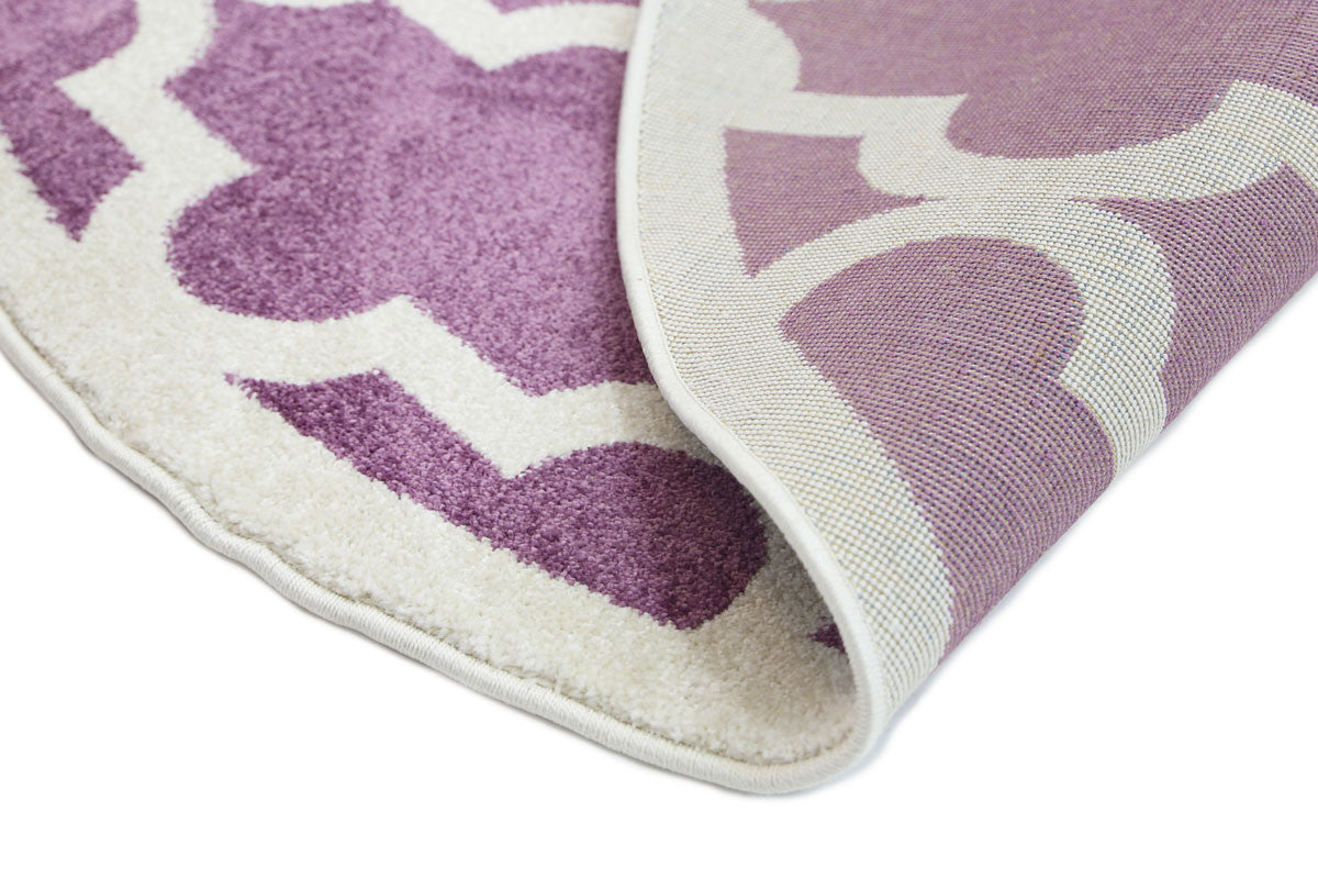Kids Rug in Piccolo Style with Violet, Pink and White Lattice Pattern