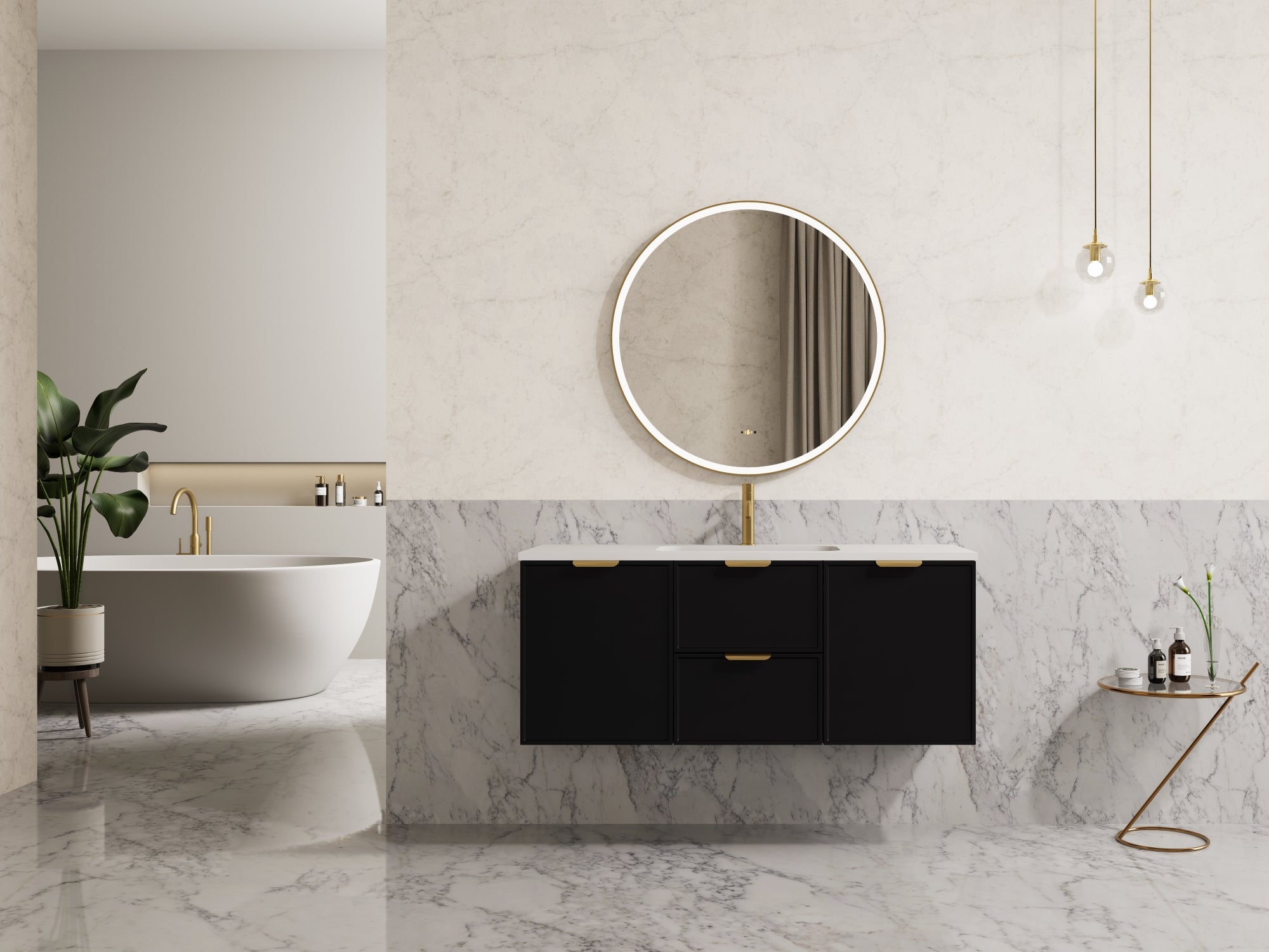 1200mm Miami Wall - Hung PVC Vanity Cabinet in Matte Black (Single/Double Bowl)