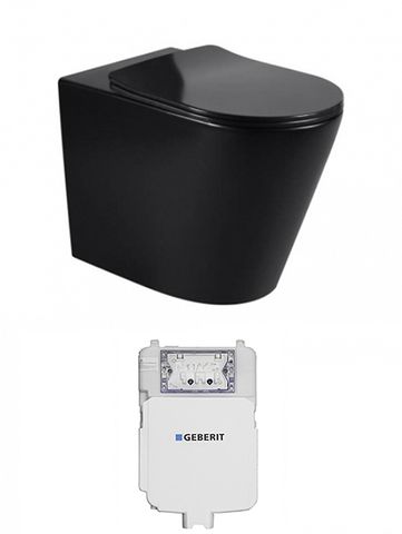 ALZANO Rimless Wall-Hung Toilet Pan with Soft Close Slim Seat - Matte Black (Hot Deal!)