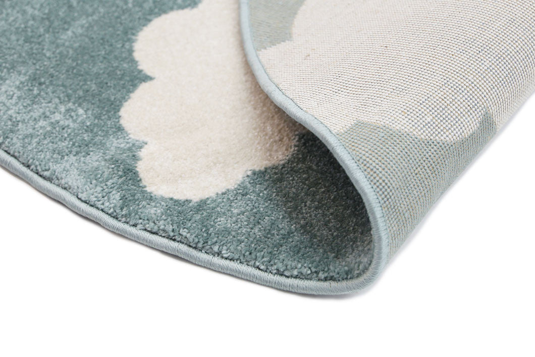 Piccolo Aqua White Cloud Washable Kids Comfort Rug for Grand Imagination