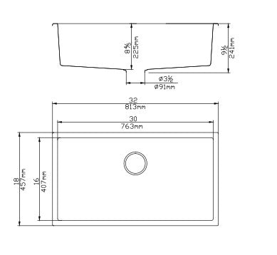 Hot Sale! Single Undermount Quartz Kitchen Sink in Matte Black (813x457x241mm)