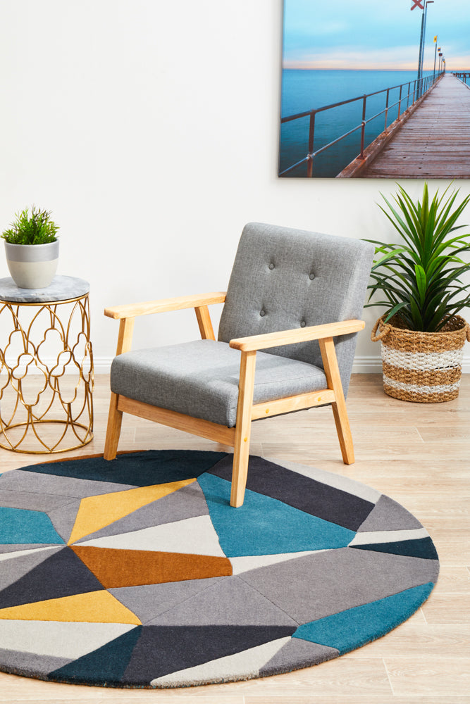Hot Sale! Matrix 902 Safari Pure Wool Round Area Rug with Geometric Patterns