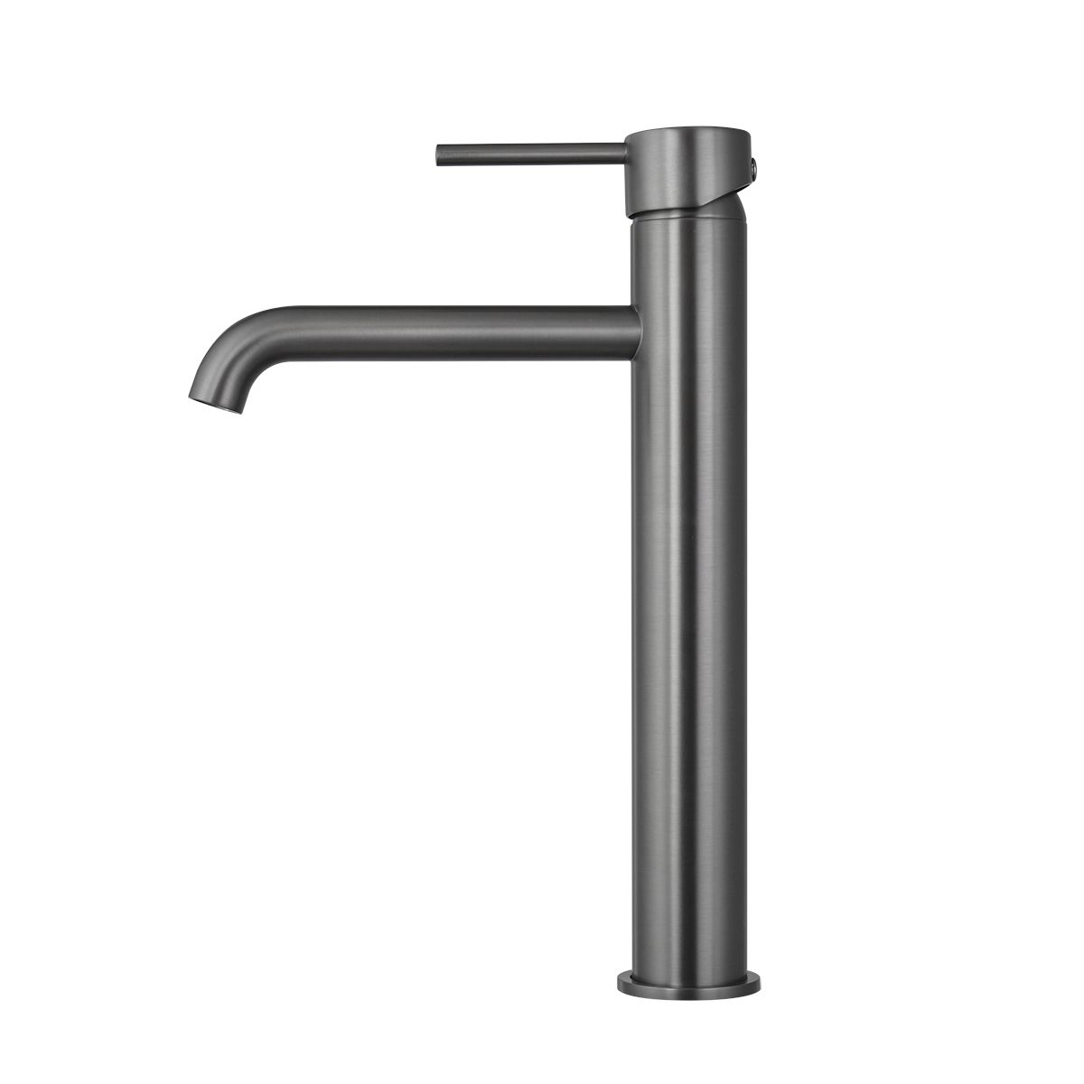 LUCID PIN Series Tall Round Basin Mixer in Brushed Gun Metal Grey
