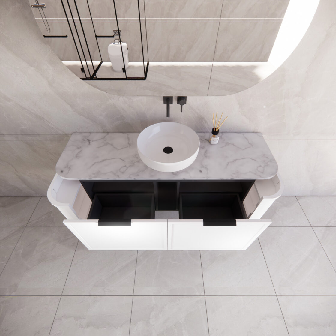 Matte White ABS Houston Curved Wall - Hung Vanity in All Sizes