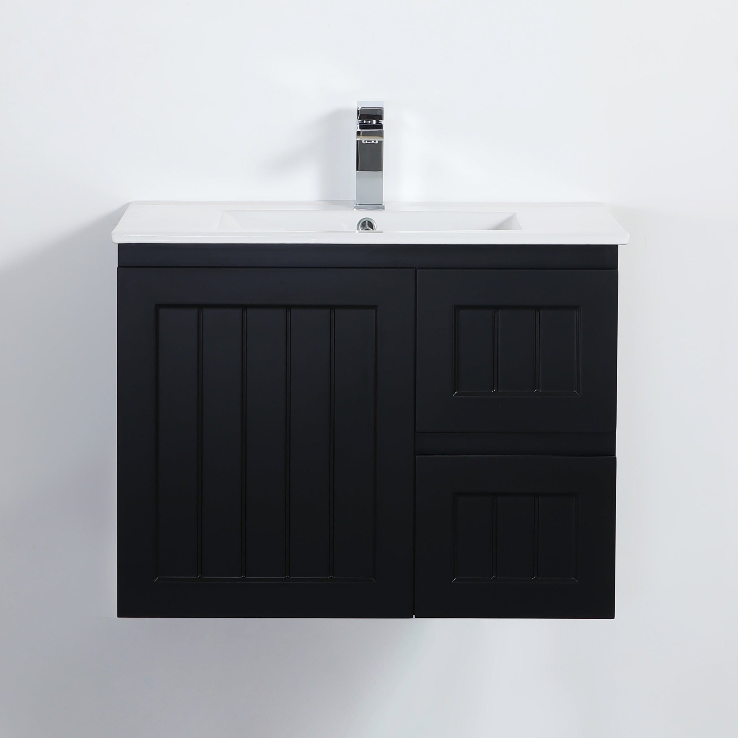 Exclusive ACACIA Shaker Wall-Hung PVC Vanity in Matte Black - 750mm Length