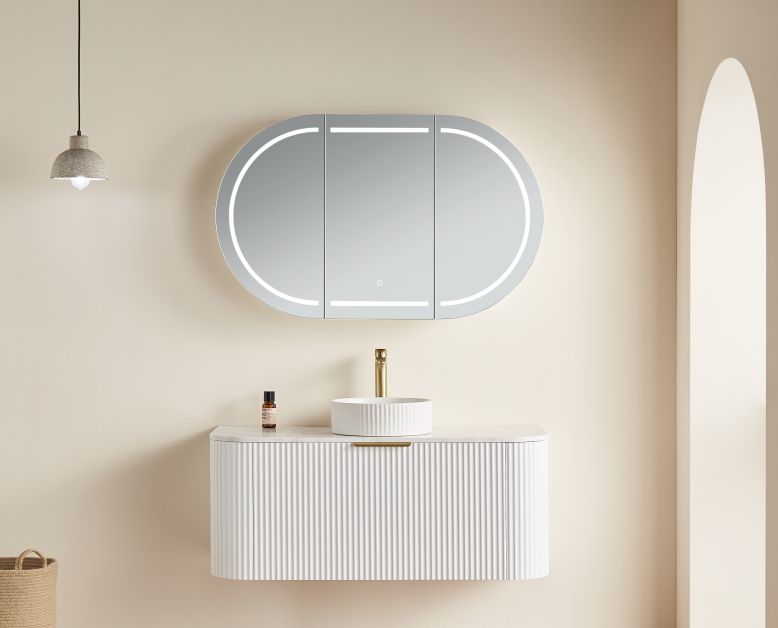Hot Sale! Olivia Matte White/Black LED Bathroom Shaving Cabinet in 900/1200/1500mm Sizes