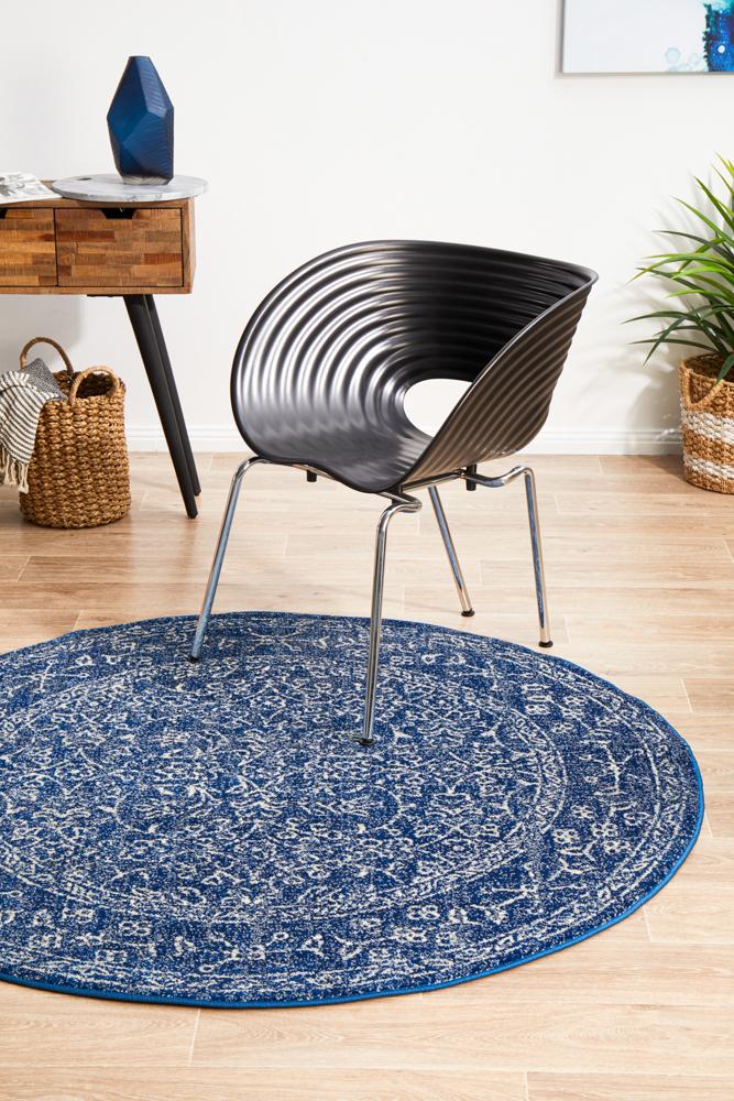 Hot Sale! Evoke Artist Navy Transitional Round Polypropylene Floor Rug