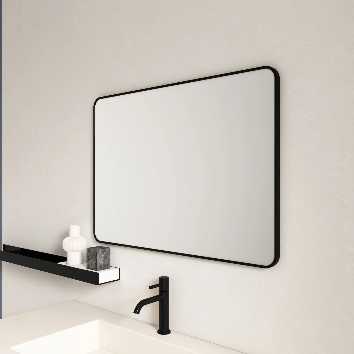 900x750mm Matte Black Aluminum Framed Contemporary Rectangular Mirror