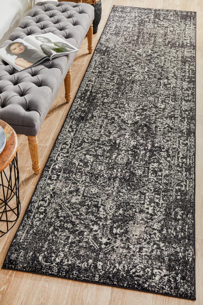 Stylish Evoke Scape Charcoal Transitional Power - Loomed Runner Rug