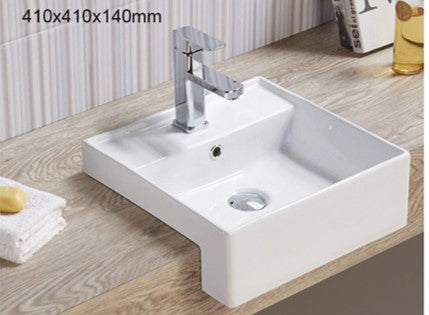 Hot Sale! POSEIDON Rectangle Semi - Recessed Ceramic Basin (410 x 410 x 140mm)
