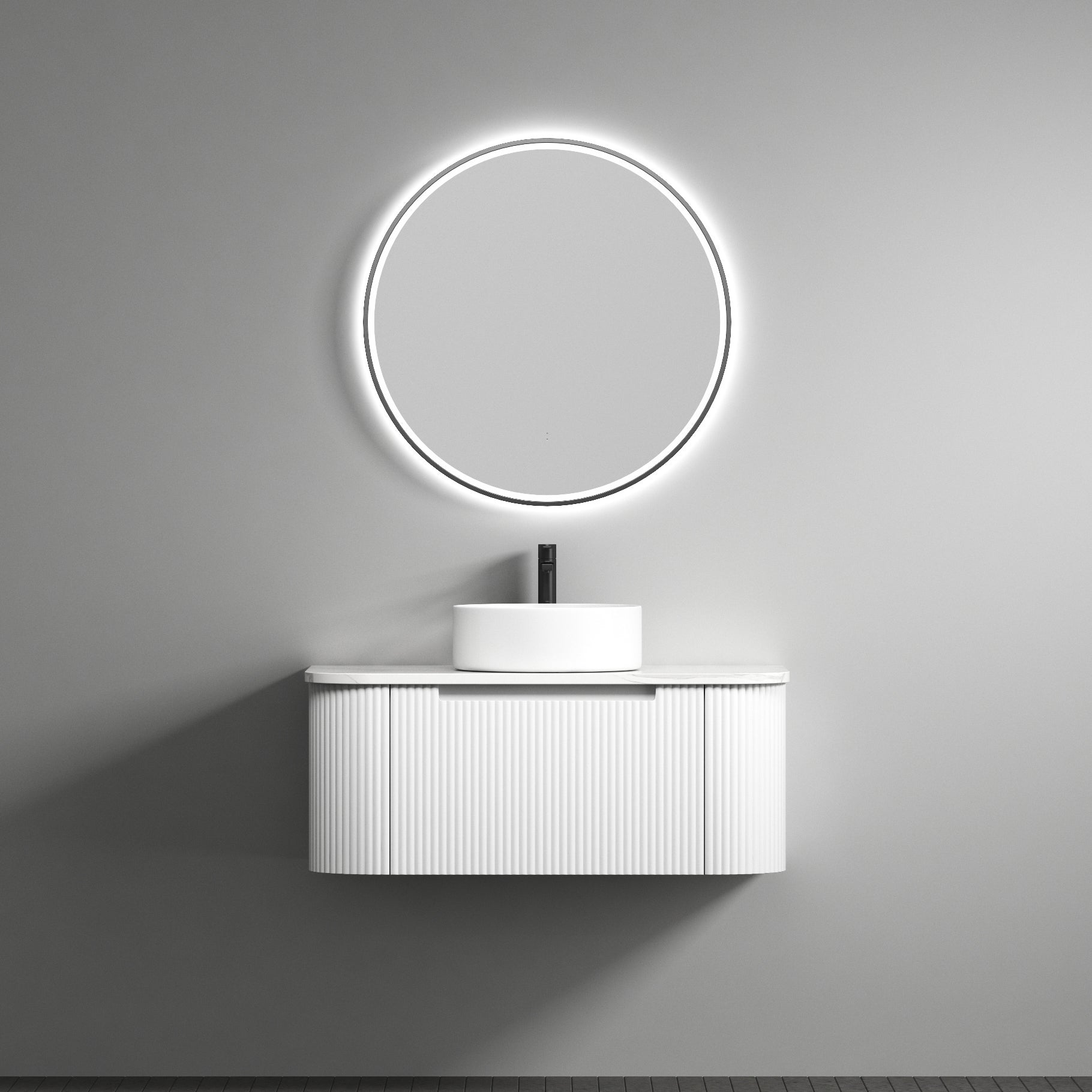 PETRA MARK II Wall - Hung Curved Vanity in Matte White, All Sizes Available, Ideal for Your Bathroom