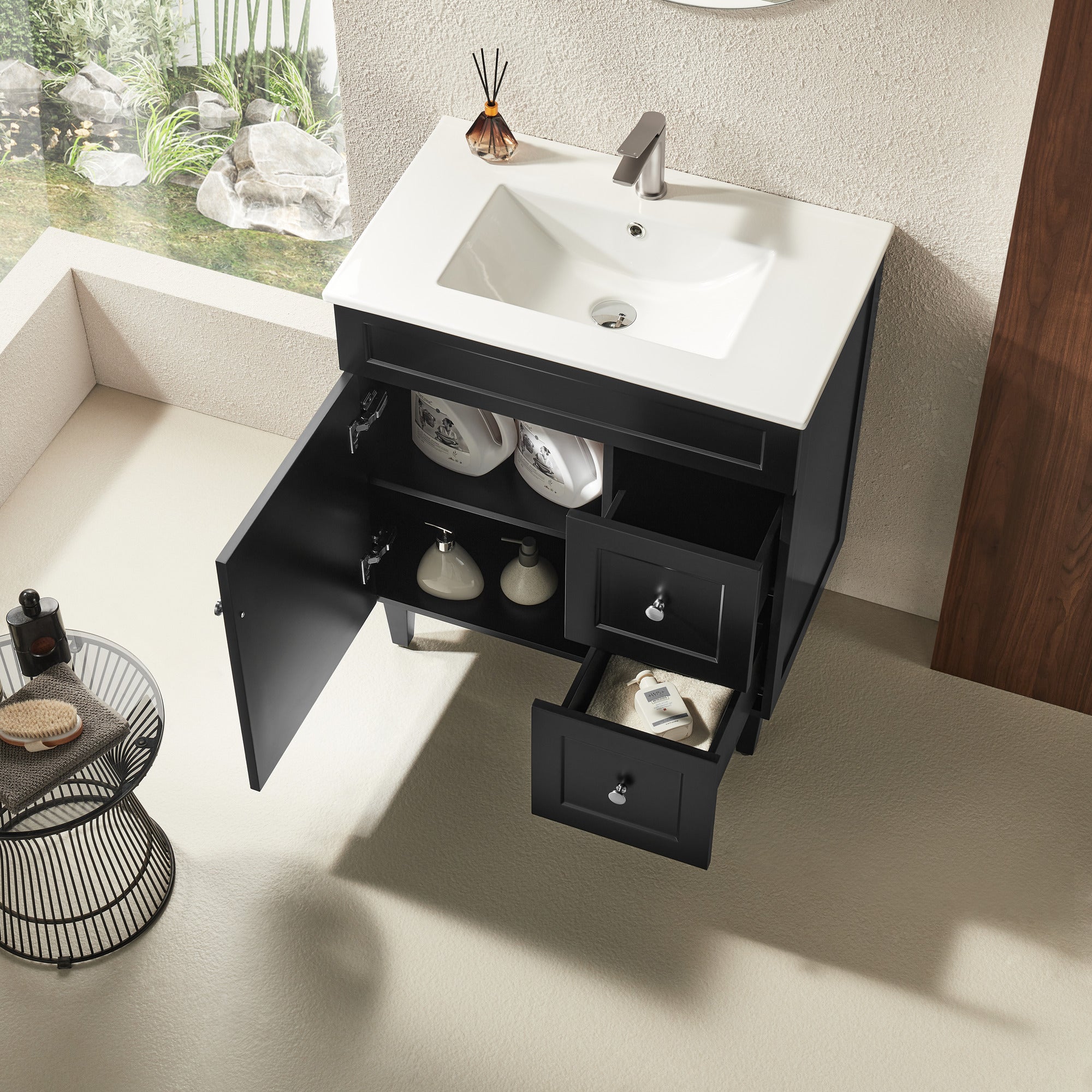 750mm Matte Black Harrington PVC Floor Cabinet Vanity - Perfect for Bathroom Decor