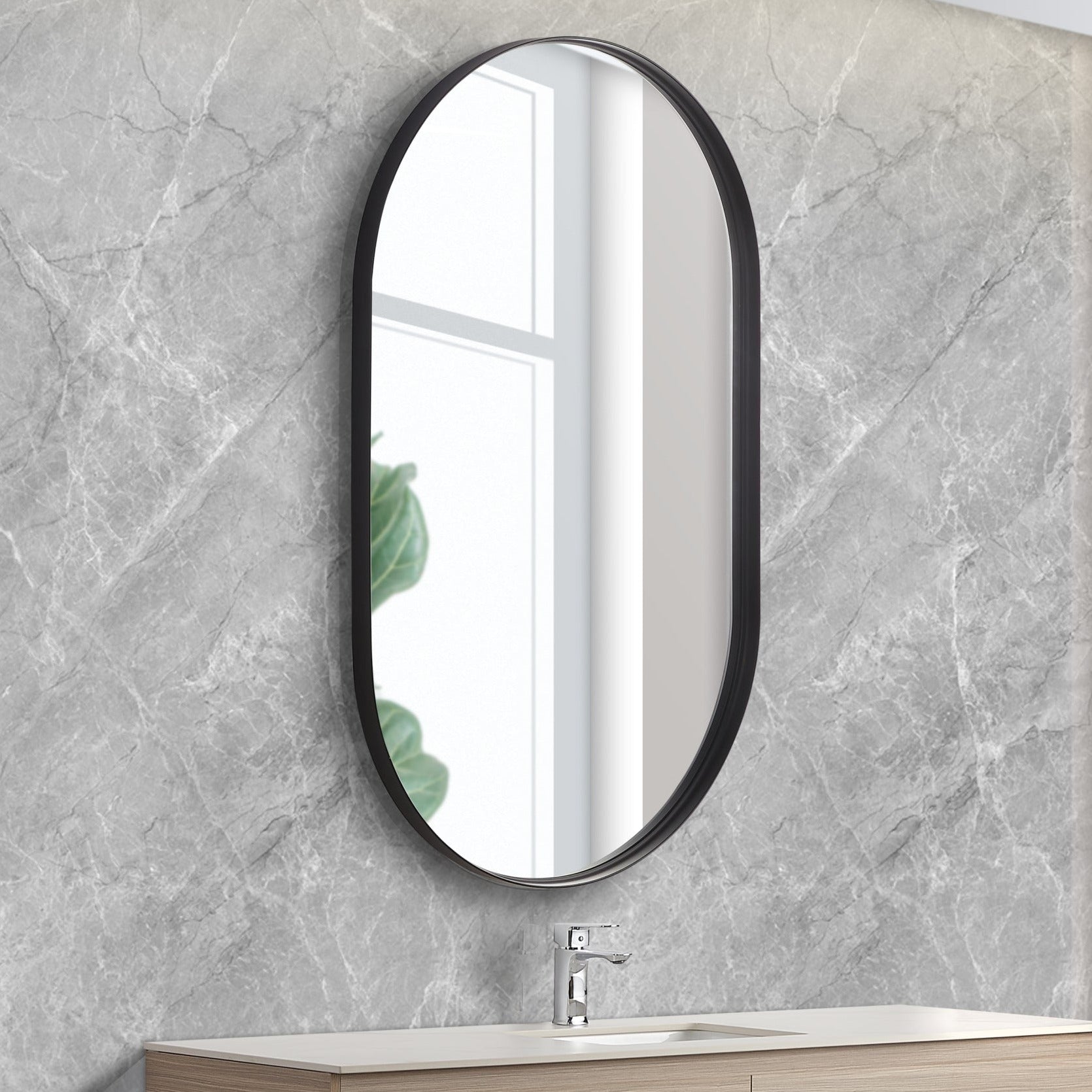 Hot! Poseidon Matte Black Oval Framed Mirror - 900/1000mm