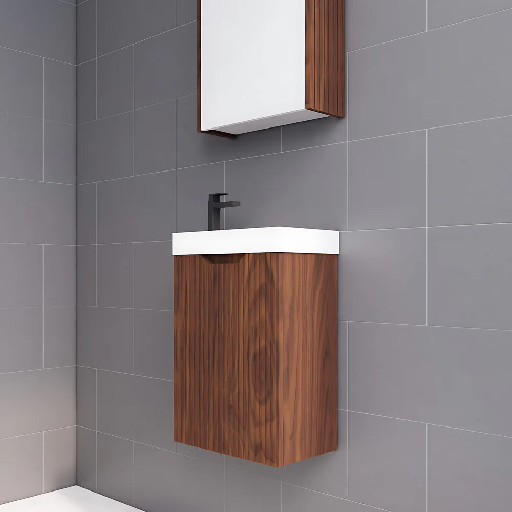 Brown Oak ABS Vienna 450mm Mini Wall-Hung Single Bowl Vanity