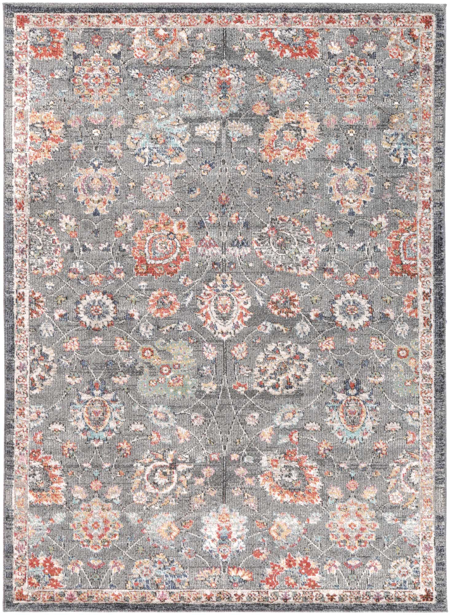 Ezra Vintage-Style Grey Floral Polypropylene Rug in Multiple Sizes