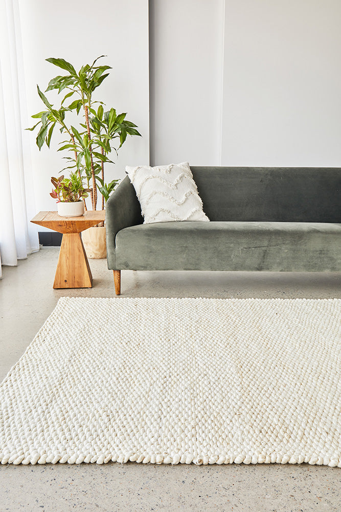 Eco-Friendly Handmade White Hive Pattern Jute Rug for Modern Homes