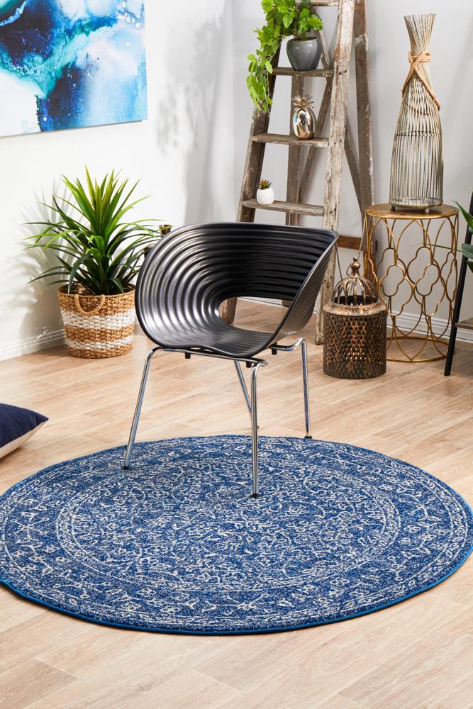 Hot Sale! Evoke Artist Navy Transitional Round Polypropylene Floor Rug