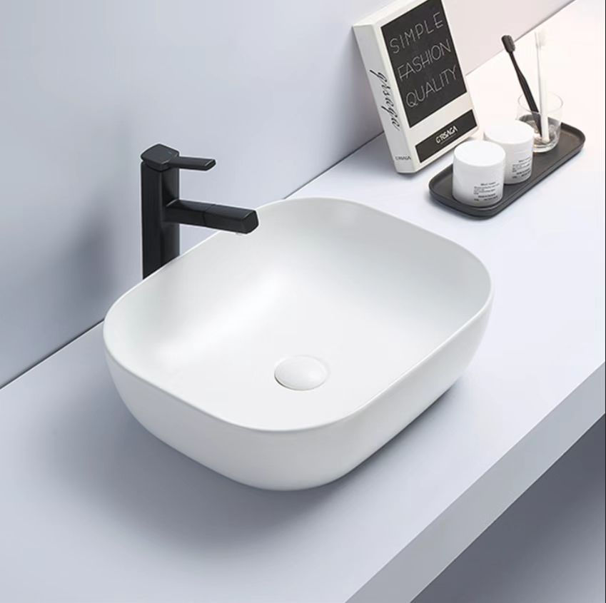 Matte White Ceramic Rectangle Basin (505x405x140) - POSEIDON