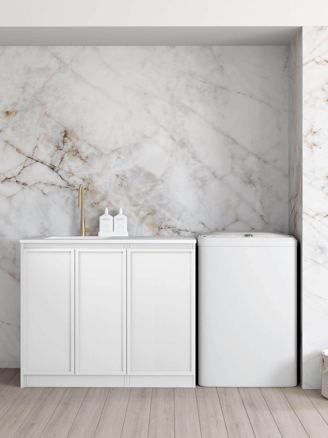 Hot Deal! Hampshire White Laundry Cabinet with Stone Top and Sink (1060x600x900mm)