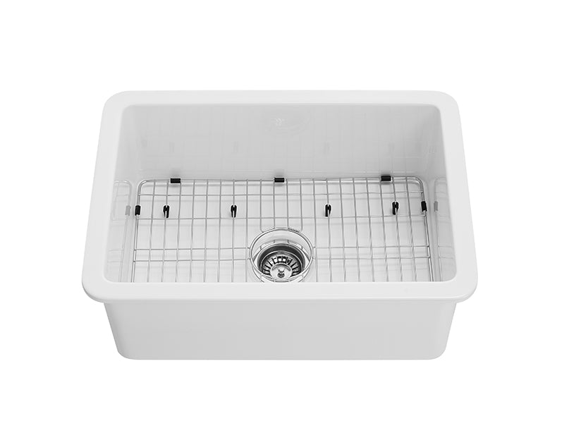 Glossy White Fireclay Undermount Kitchen Sink POS Camden 810x480x254mm