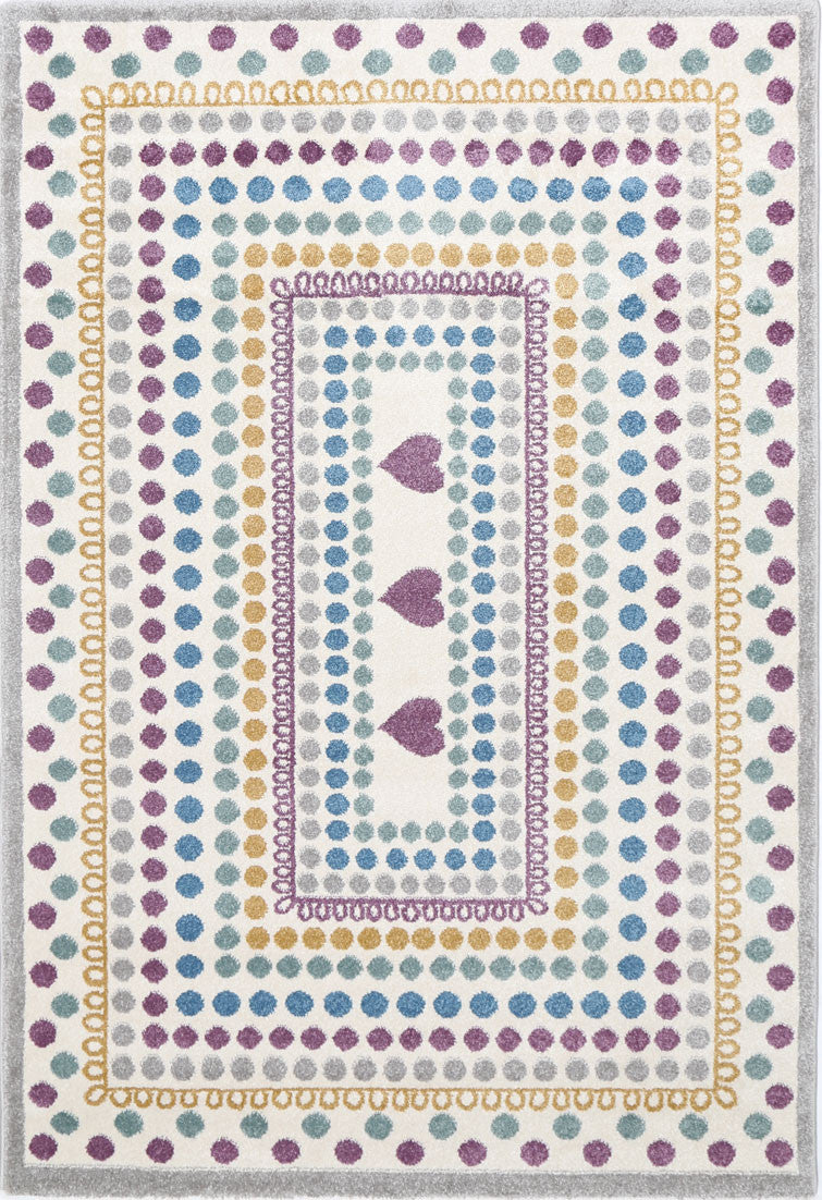 Piccolo Kids Rug in Multi - Colour and Pink Polka Dot Love Heart Design