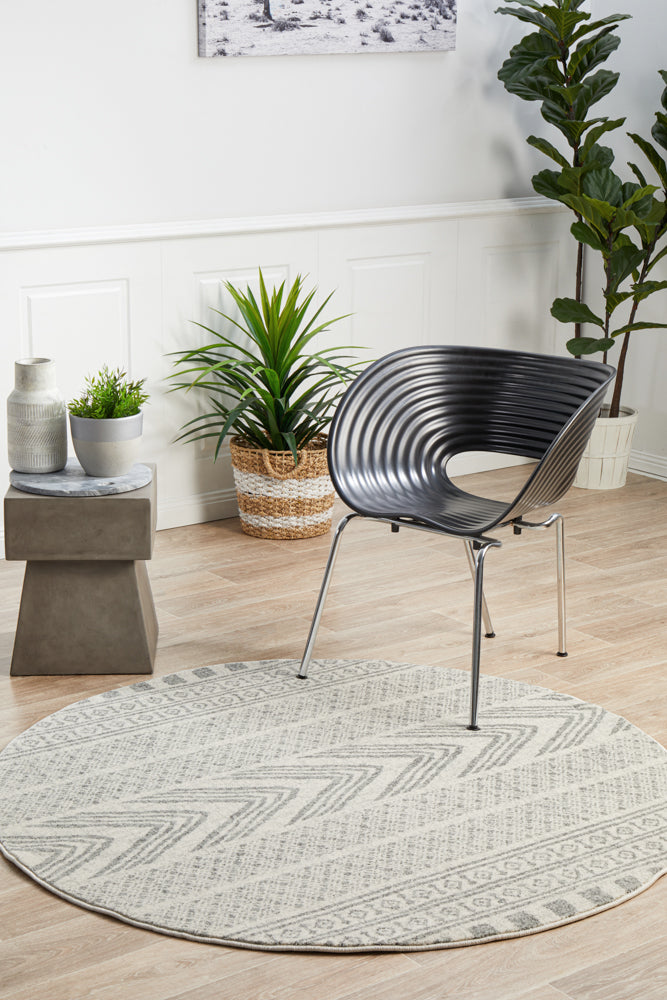 Hot Sale! Mirage Adani Grey Round Rug with Modern Tribal Design