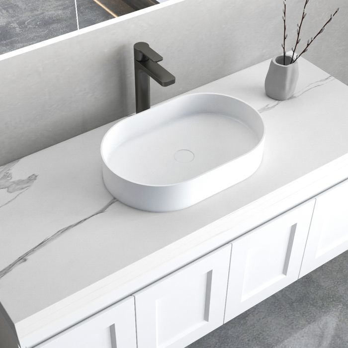 Exclusive NOOSA Oval Matte White Solid Surface Counter - top Basin (580x350x135)