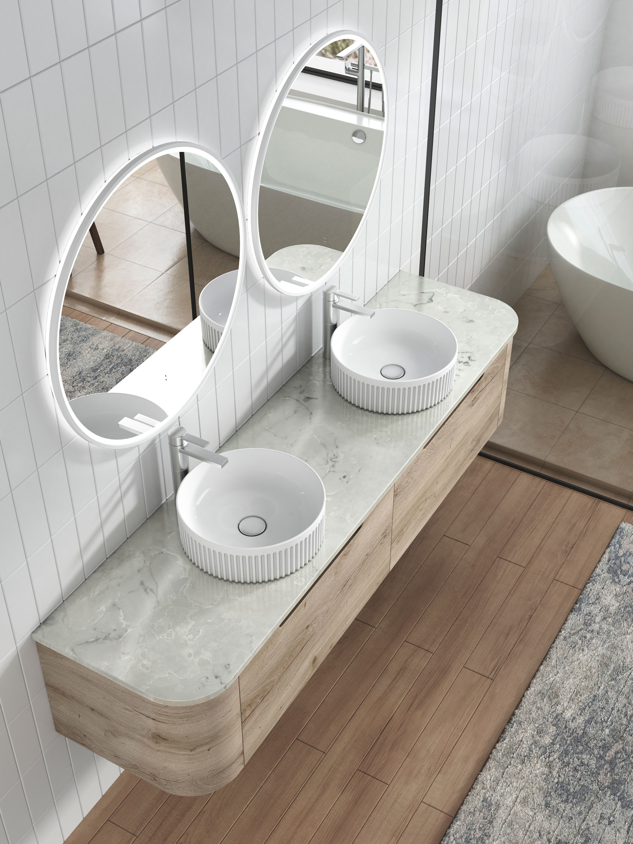 Shop Now! HAMILTON Wall - Hung Curve Vanity in Natural Oak with Multiple Sizes Available