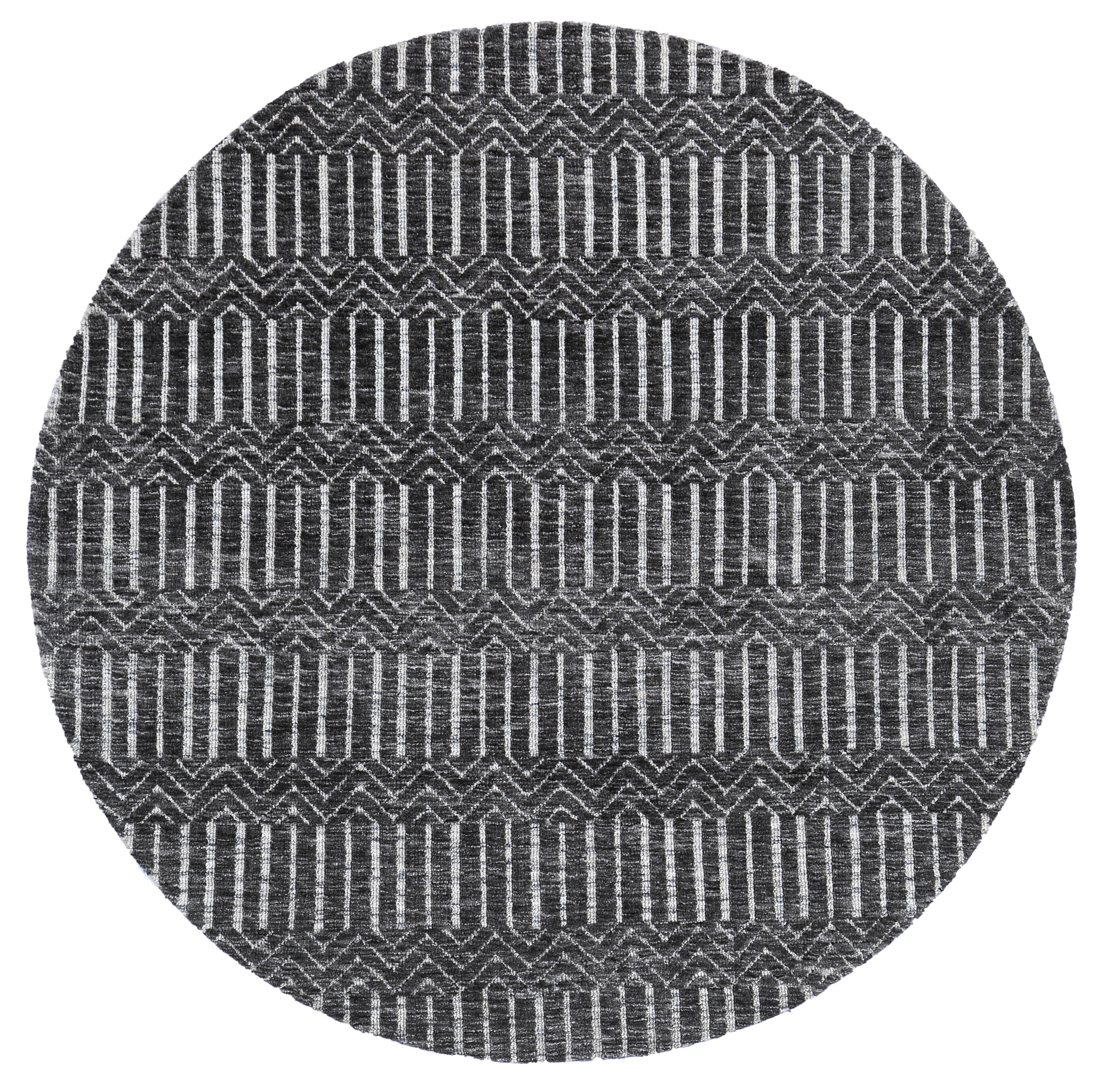 Round Cotton Blend Rug in Charcoal and Beige from Ambarsar Attari