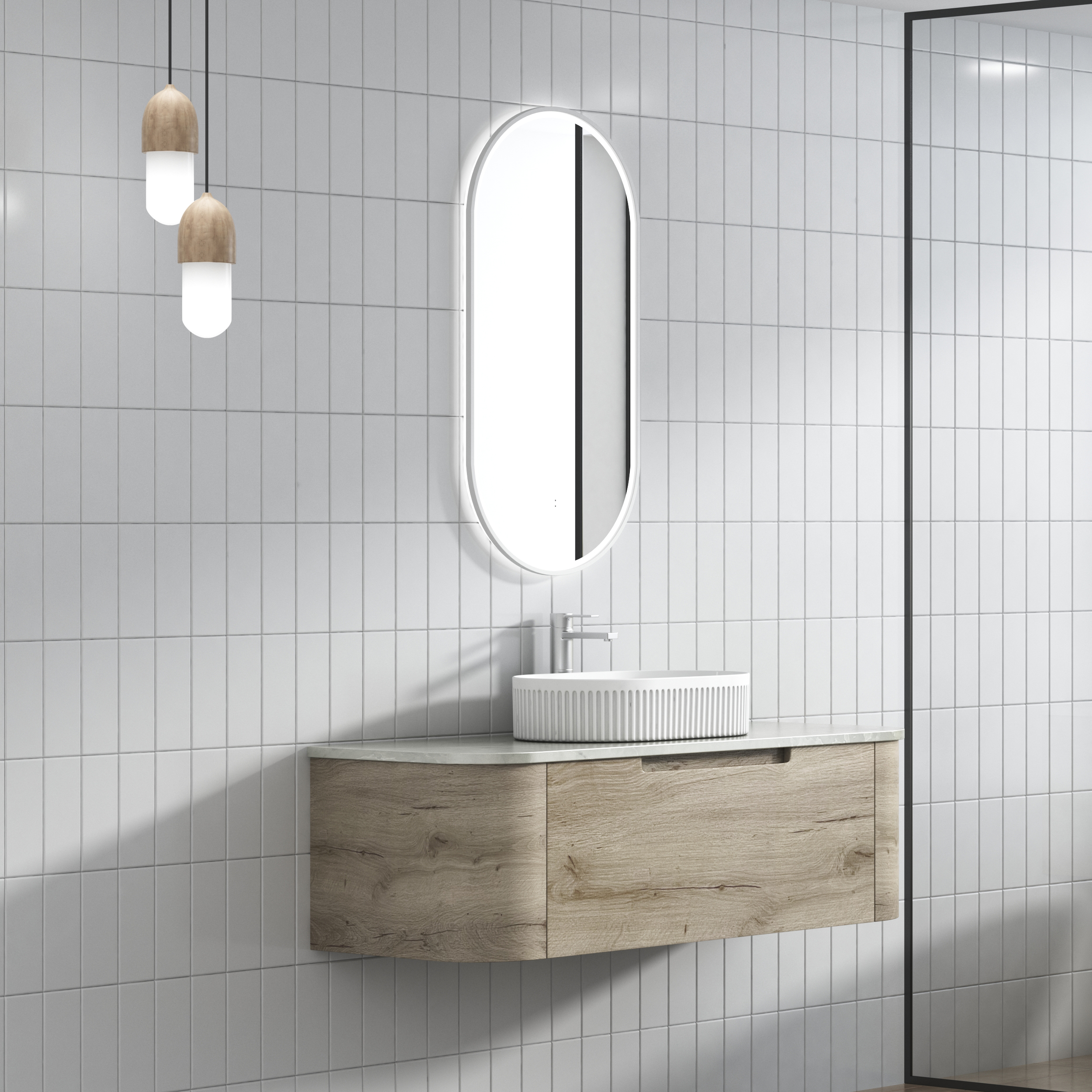 Shop Now! HAMILTON Wall - Hung Curve Vanity in Natural Oak with Multiple Sizes Available