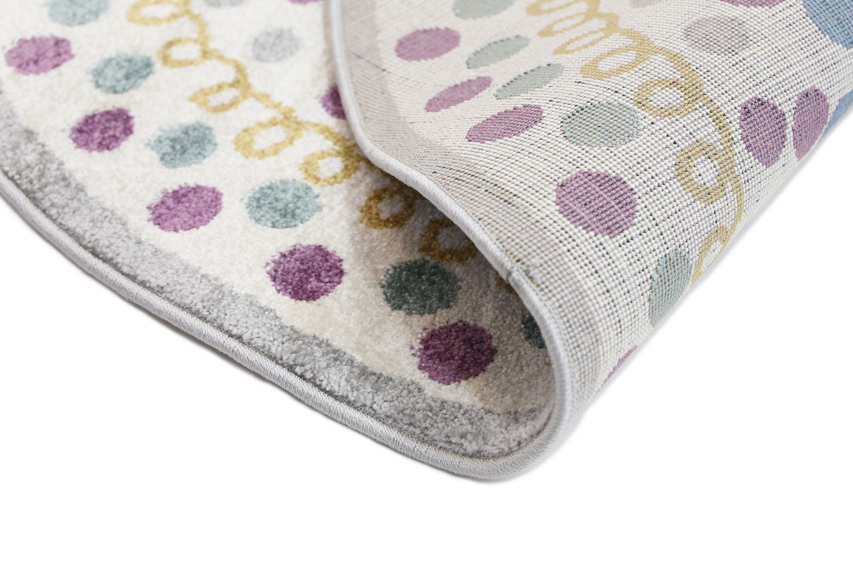 Piccolo Kids Rug in Multi - Colour and Pink Polka Dot Love Heart Design