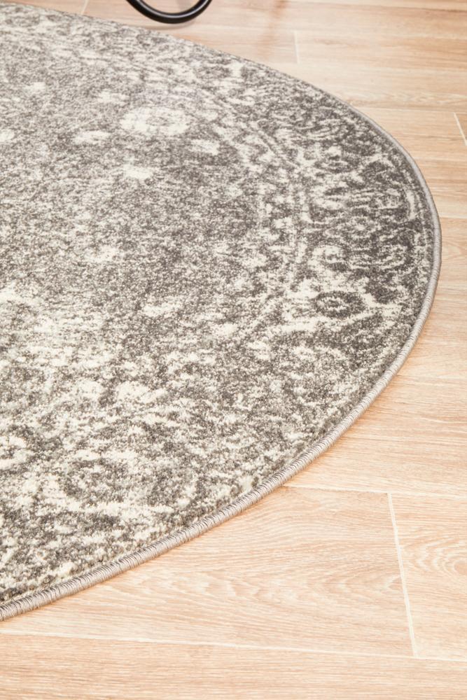 Stunning Grey Transitional Power - Loomed Round Rug from Turkey