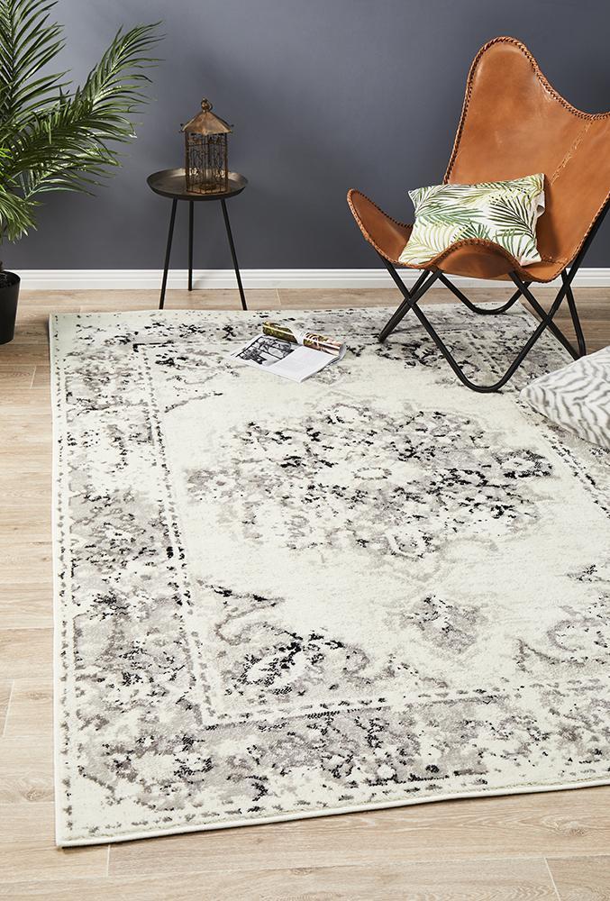 Alexa Transitional Area Rug in White, Grey, and Black - Ideal for Living Room Decor
