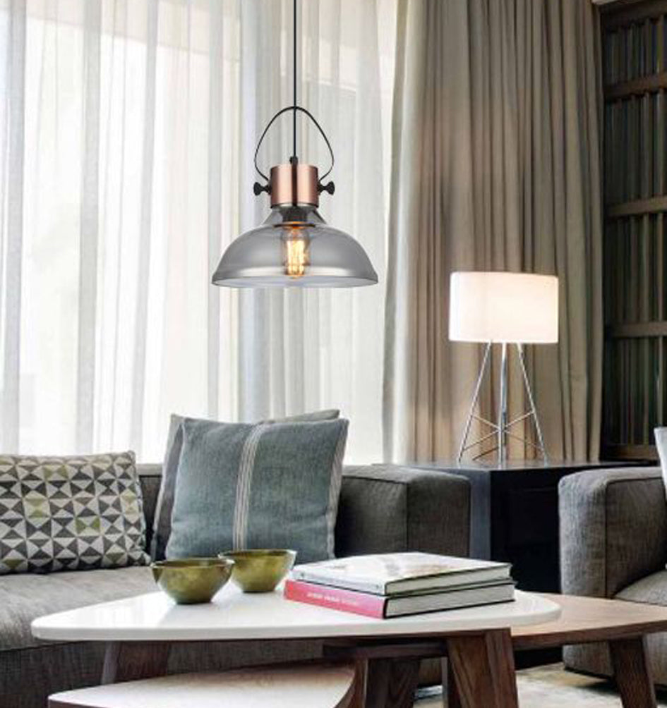 FUMOSO Retro Style Smoke Glass Dome-Shaped Single Pendant Light