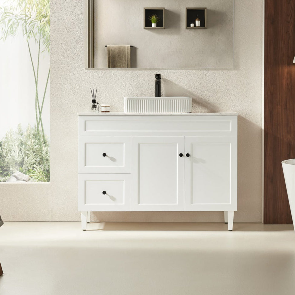 1200mm Matte White Single Bowl Harrington PVC Floor Cabinet Vanity