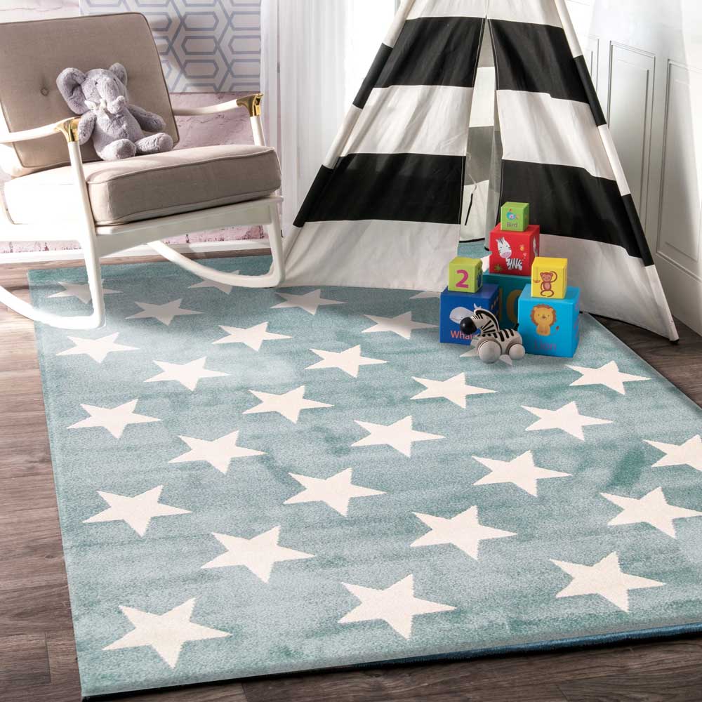 Hot Sale! Piccolo Aqua White Stars Rugs for Kids - Ideal for Both Boys and Girls