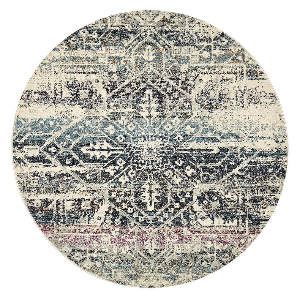 Blue Round Power - Loomed Museum Layton Rug with Bohemian Design