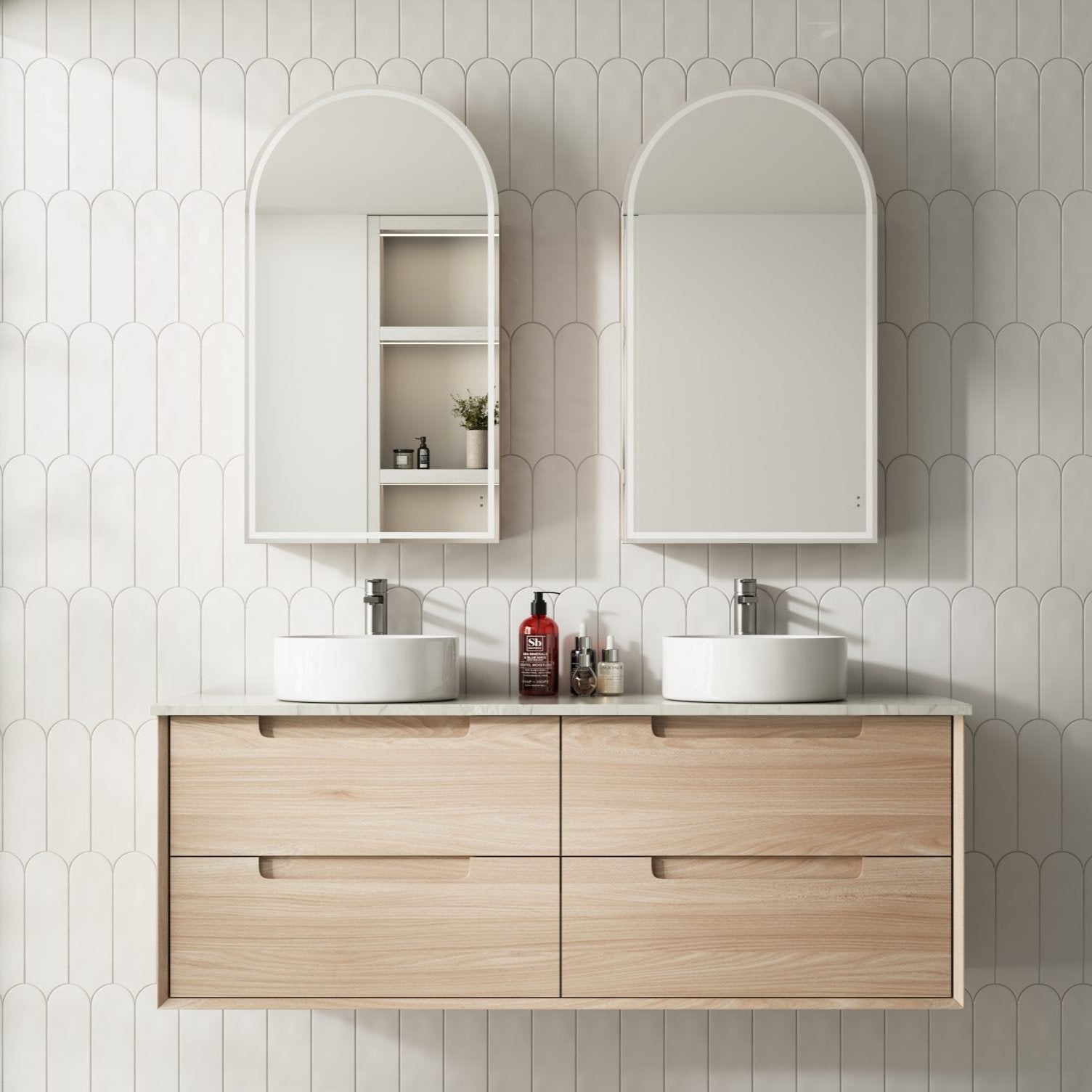 Exclusive AINSLEY Wall-Hung Bathroom Vanity in Natural Oak, Available in All Sizes