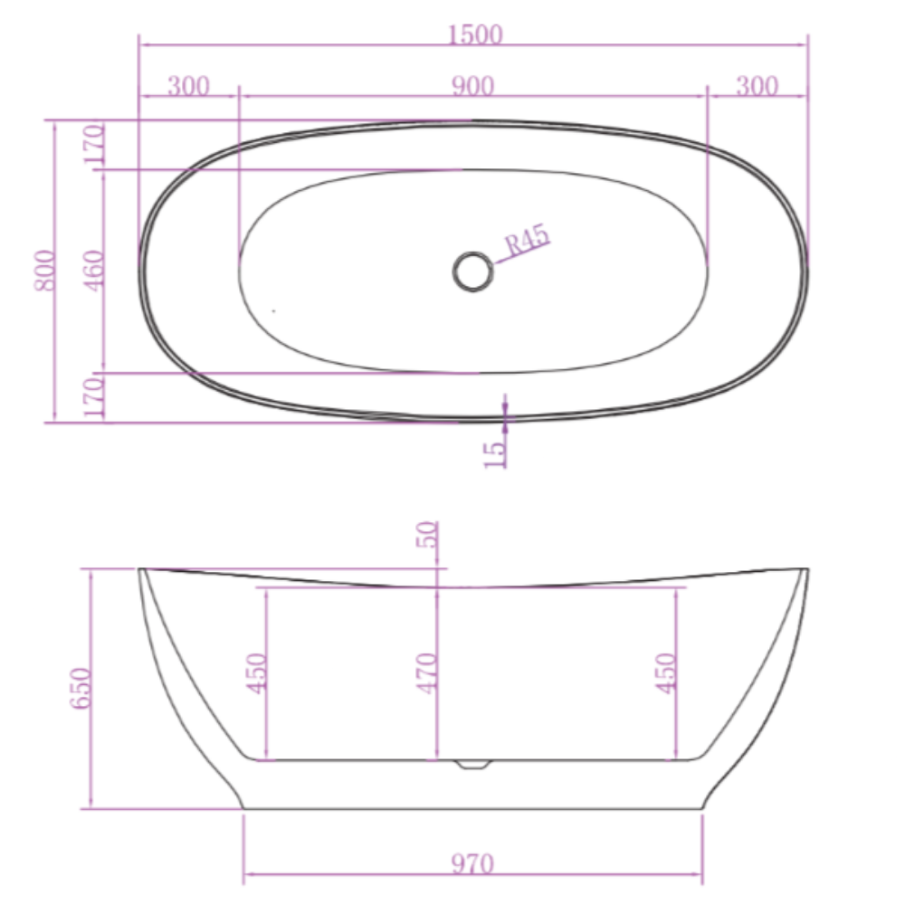 LAYLA White Freestanding Bathtub - 1500mm/1700mm (Hot Sale!)