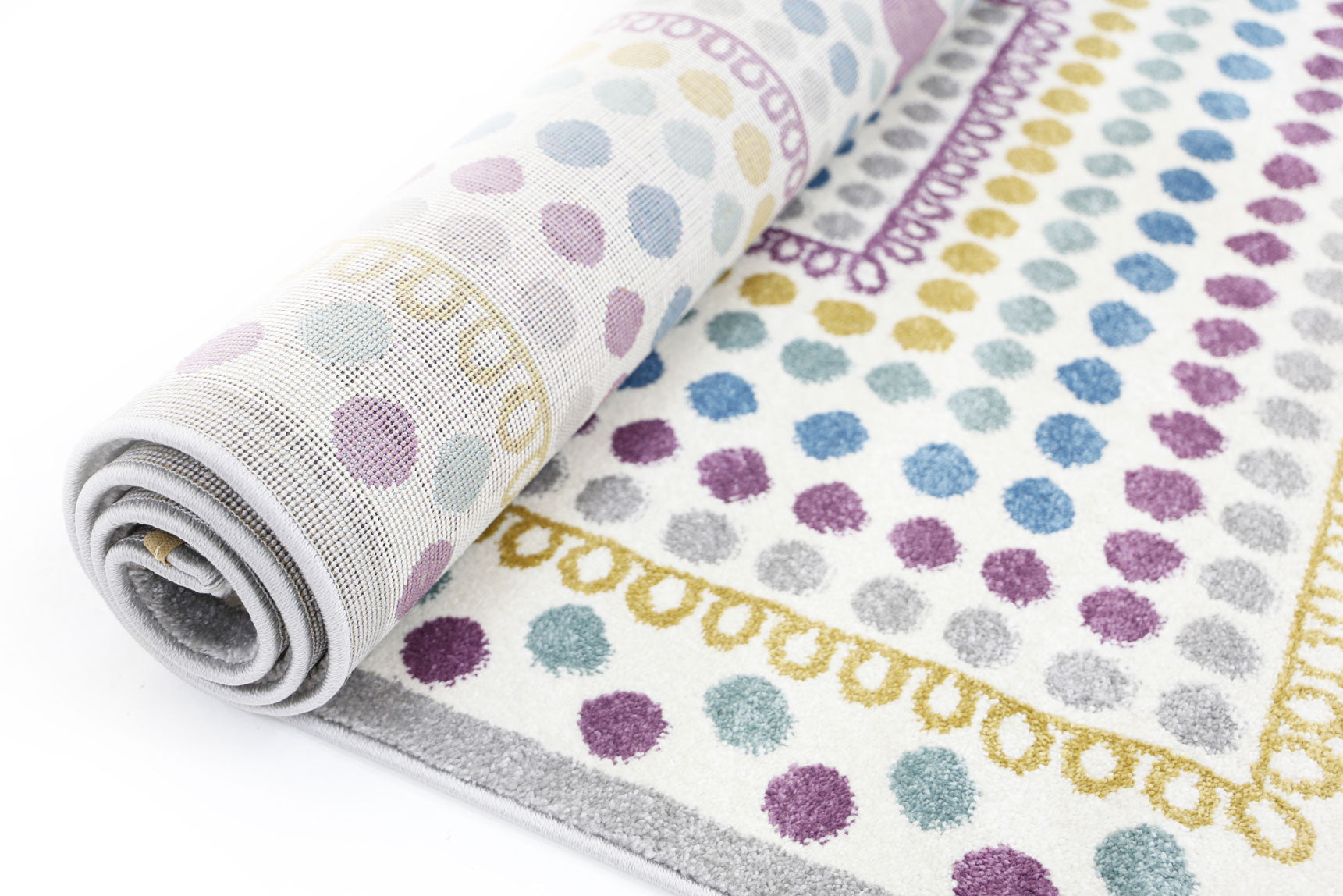 Piccolo Kids Rug in Multi - Colour and Pink Polka Dot Love Heart Design